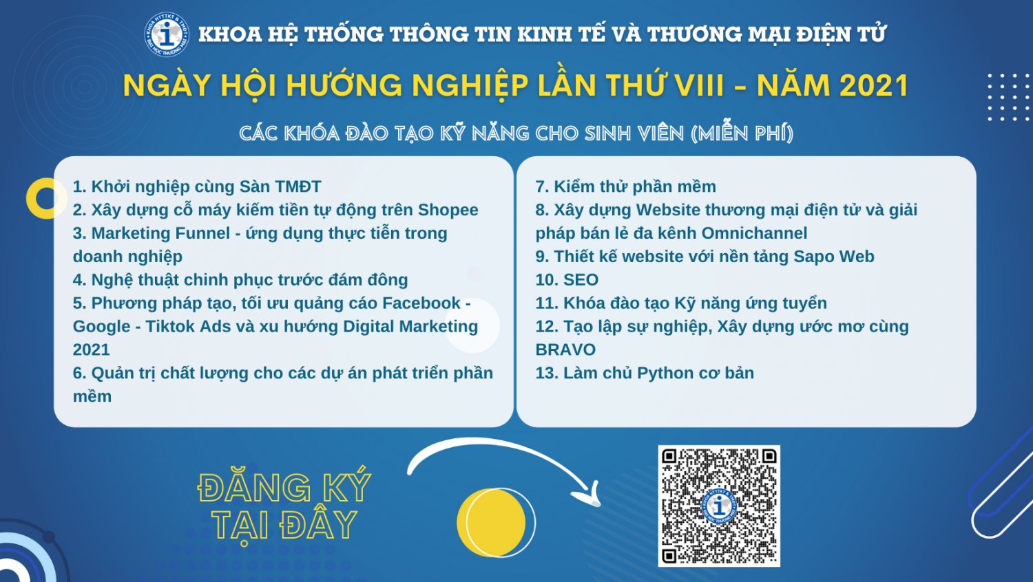 CÁC KHÓA ĐÀO TẠO KỸ NĂNG TRONG CHUỖI NGÀY HỘI HƯỚNG NGHIỆP LẦN THỨ VIII – NĂM 2021